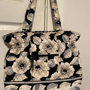 Vera Bradley Black and Cream Floral Quilted Tote